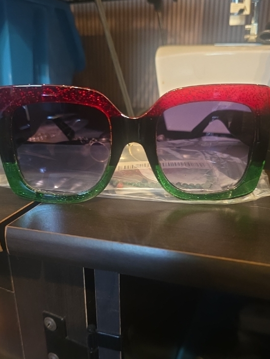 Accessories - Bold Red and Green Oversized Square Sunglasses